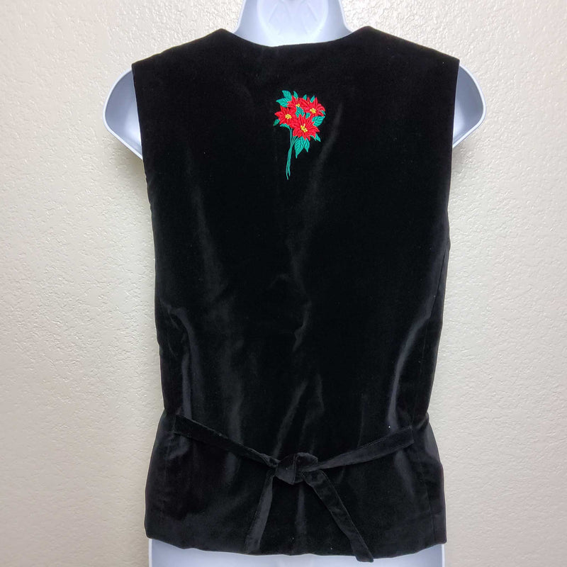 Westbound Black Christmas Vest with Embroidered Holly, Women's Petite Large - Trinity Thrift