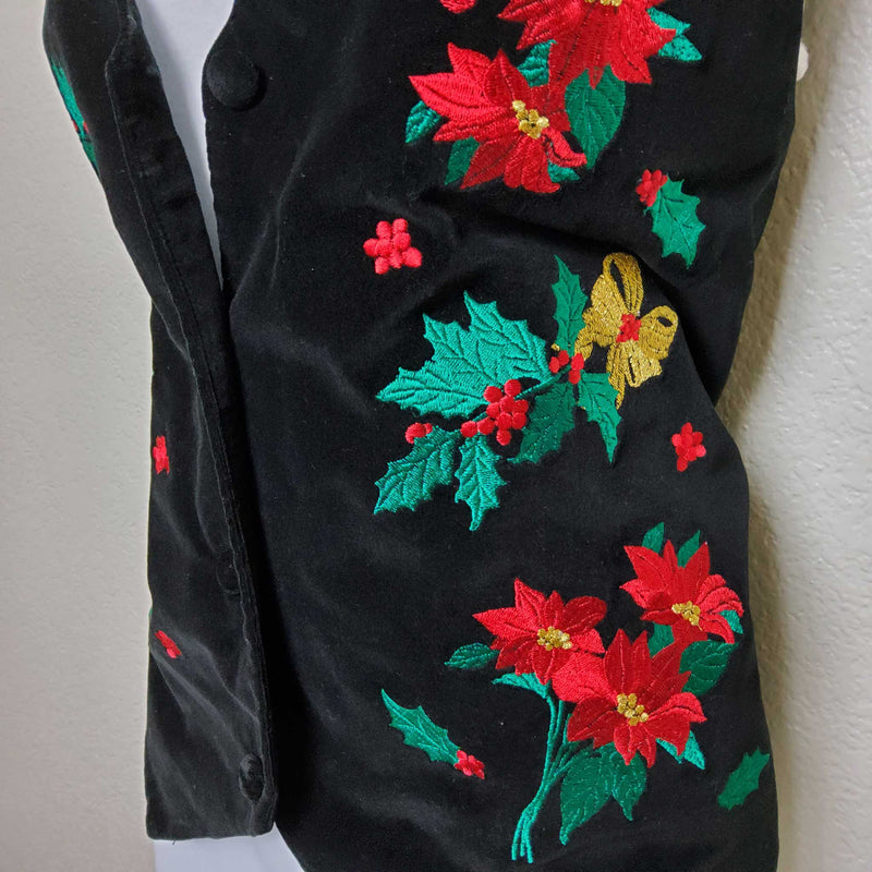 Westbound Black Christmas Vest with Embroidered Holly, Women's Petite Large - Trinity Thrift