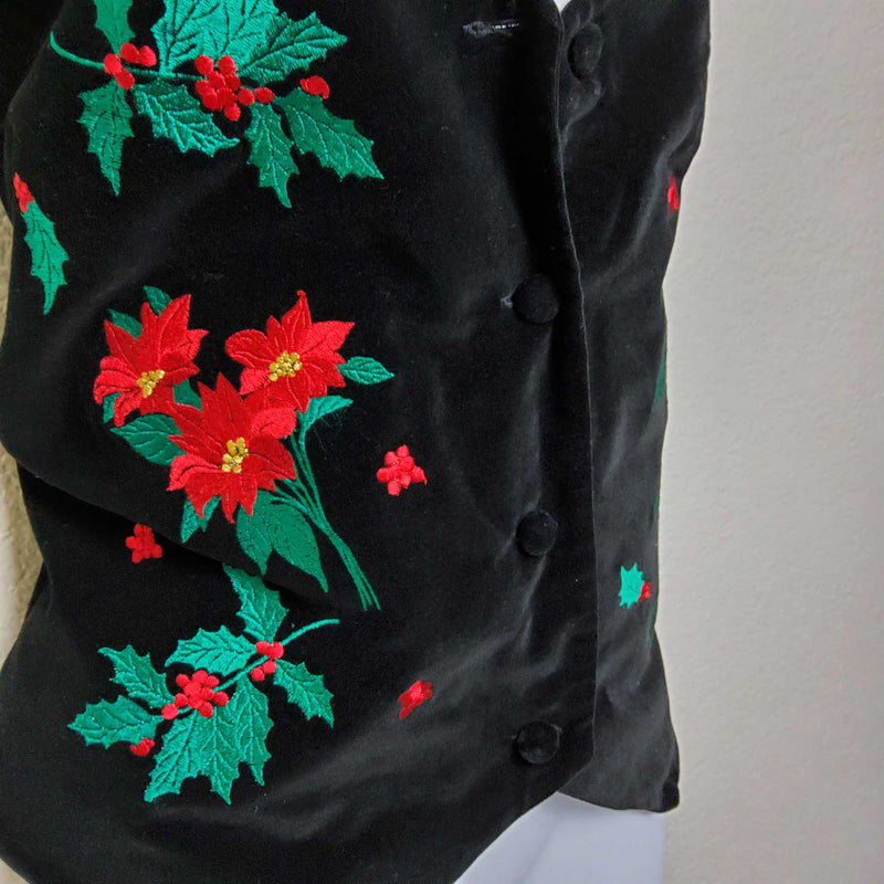 Westbound Black Christmas Vest with Embroidered Holly, Women's Petite Large - Trinity Thrift