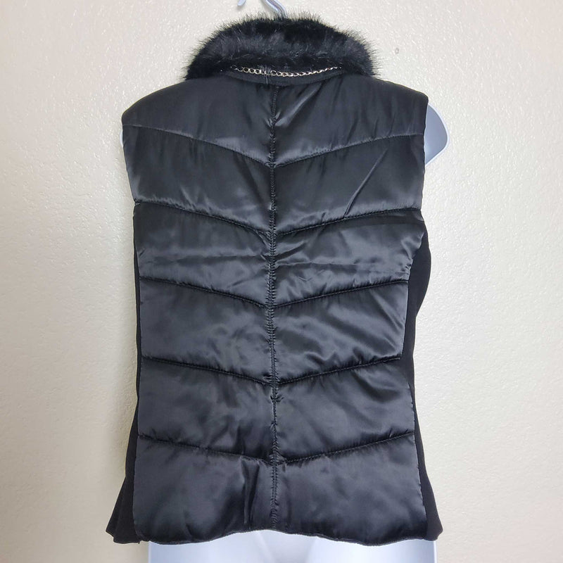 White House Black Market Black Tank Vest with Fur Collar, Women's Medium