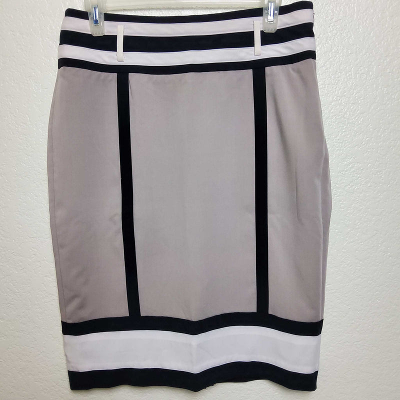 Worthington Beige Skirt with Black Stripes and Trim, Women's Size 8 - Trinity Thrift