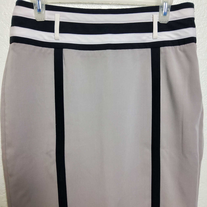 Worthington Beige Skirt with Black Stripes and Trim, Women's Size 8 - Trinity Thrift