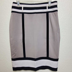 Worthington Beige Skirt with Black Stripes and Trim, Women's Size 8 - Trinity Thrift