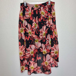 Worthington Black and Pink Floral Print Skirt with Black Lining, Women's Size 10 - Trinity Thrift