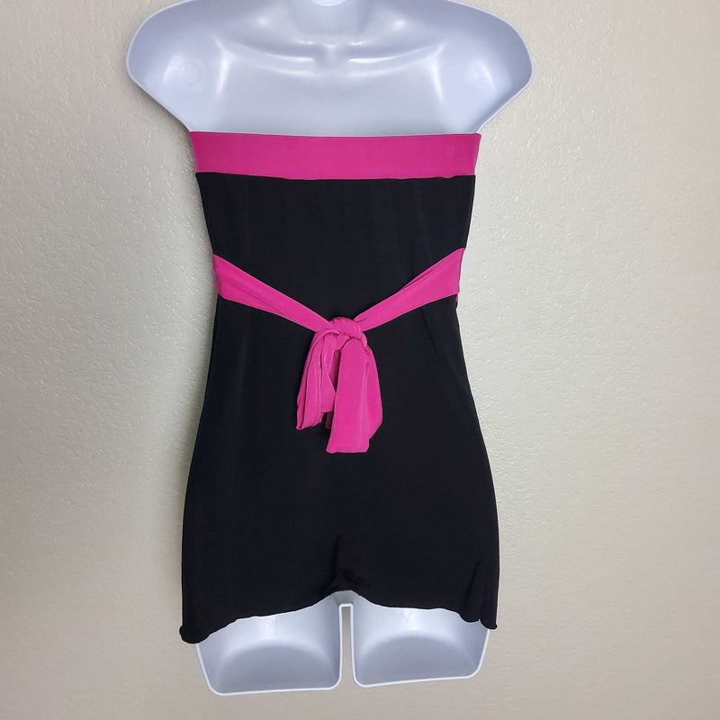 Zoey Beth Black Strapless Tie-Back Top with Hot Pink Trim, Women's Small - Trinity Thrift