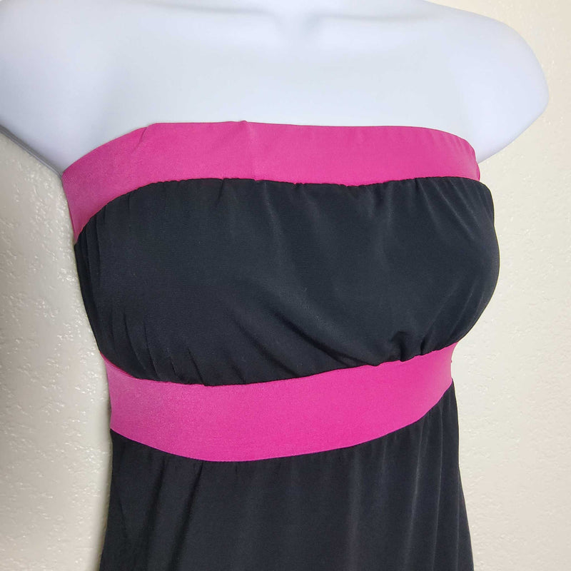 Zoey Beth Black Strapless Tie-Back Top with Hot Pink Trim, Women's Small - Trinity Thrift