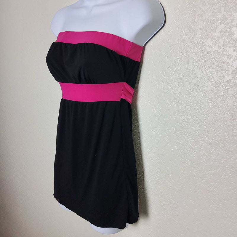 Zoey Beth Black Strapless Tie-Back Top with Hot Pink Trim, Women's Small - Trinity Thrift