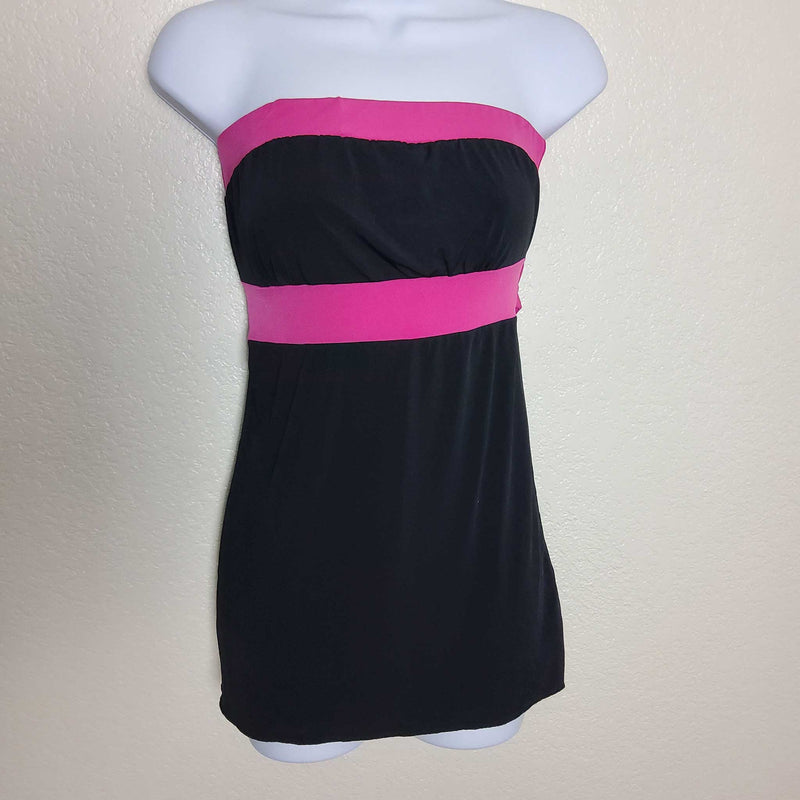 Zoey Beth Black Strapless Tie-Back Top with Hot Pink Trim, Women's Small - Trinity Thrift